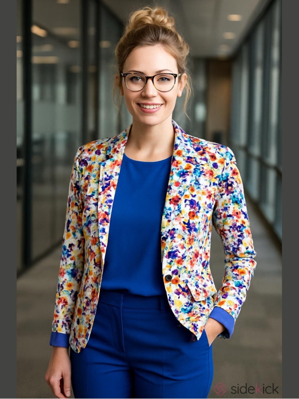 Jessica Simpson Multicolor Floral Blazer with Blue Accents small